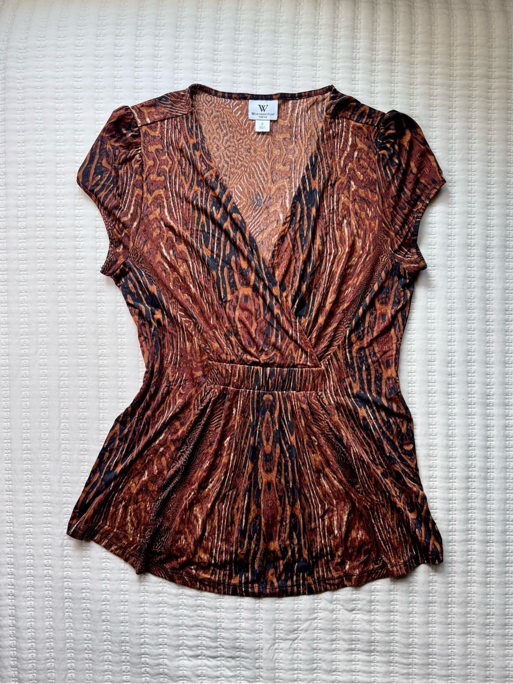 Worthington y2k Kaleidoscope Animal Print Cinched Waist Babydoll Top - S